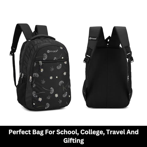 HYDER Floral 35L Latest Cute And Stylish School Bag For Girls - Perfect For School, College, Office And Tution Durable School Bags For Kids And Women | Perfect Girls Standard Backpack (Black) - Image 3