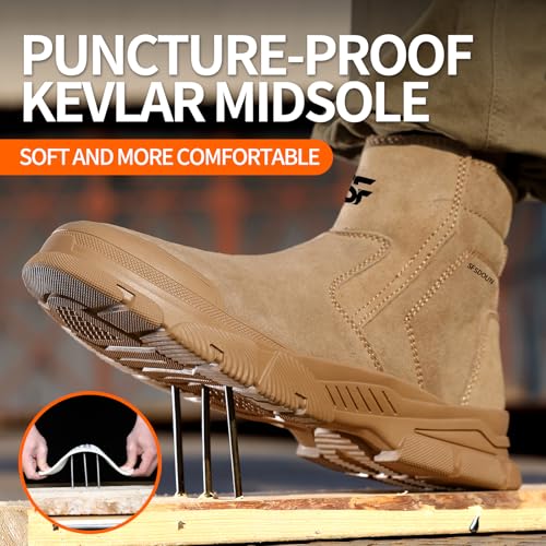 SFSDOUN Welding Boots for Men Slip On Work Boots for Men Indestructible Steel Toe Boots Men's Steel Toe Shoes Fireproof Safety Toe Shoes Construction Boots for Welder Men's Work Shoes. Deep Brown - Image 4