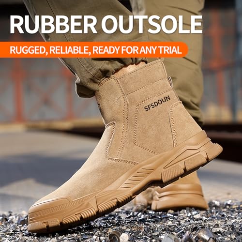SFSDOUN Welding Boots for Men Slip On Work Boots for Men Indestructible Steel Toe Boots Men's Steel Toe Shoes Fireproof Safety Toe Shoes Construction Boots for Welder Men's Work Shoes. Deep Brown - Image 2