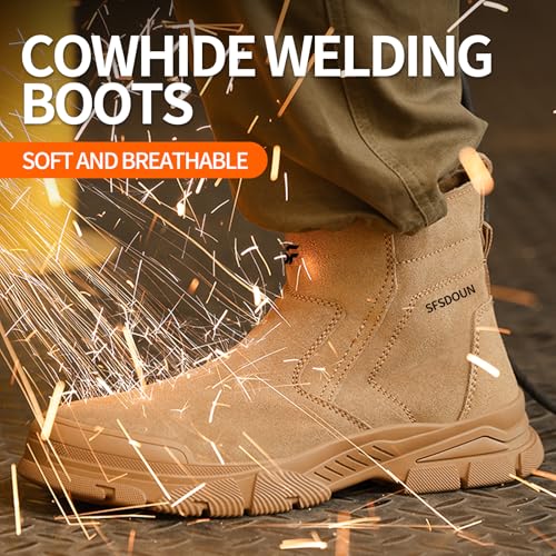 SFSDOUN Welding Boots for Men Slip On Work Boots for Men Indestructible Steel Toe Boots Men's Steel Toe Shoes Fireproof Safety Toe Shoes Construction Boots for Welder Men's Work Shoes. Deep Brown - Image 5