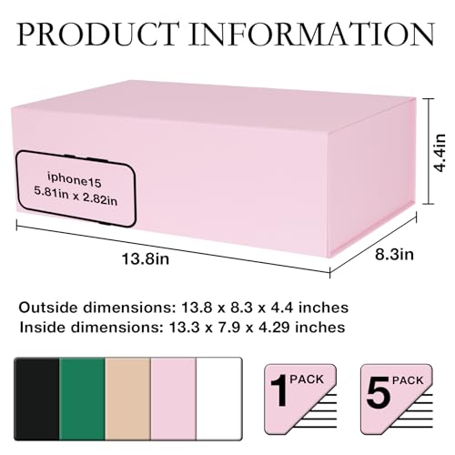 LFBOX Pink Gift Box with Magnetic Lids 138x83x44 in Large Present Box for Bridesmaid Proposal Wedding Mothers Day 1 Pack - Image 5