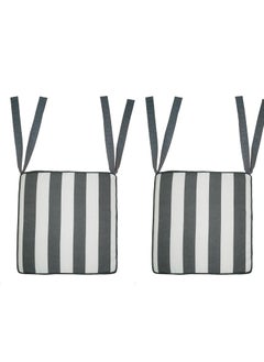 Lushomes Lushomes Grey Square Striped Foam Chairpad with Top Zipper and 4 Strings (2 pcs) (Size: 16''x16'')  - Image 2