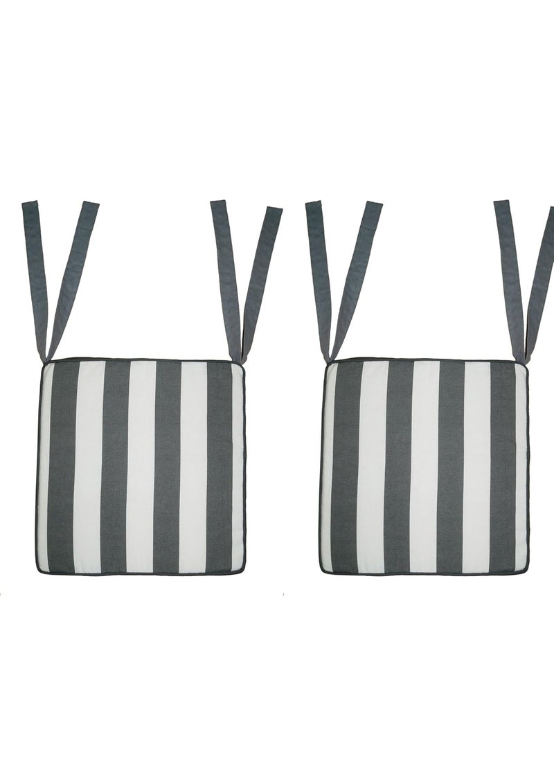 Lushomes - Lushomes Grey Square Striped Foam Chairpad with Top Zipper and 4 Strings (2 pcs) (Size: 16''x16'') - Image 1