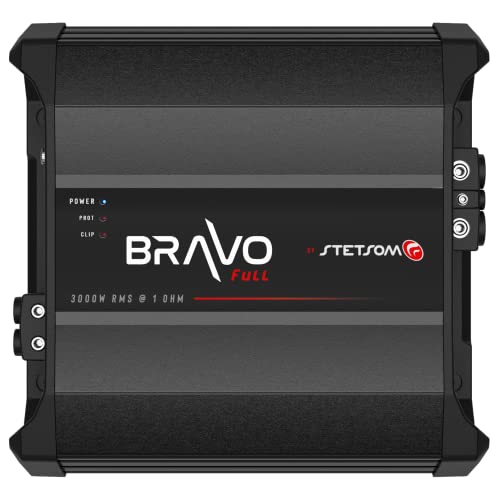 Stetsom Bravo Full 3000 1 Ohm Mono Car Amplifier, 3000.1 3K Watts RMS, 1Ω Stable Car Audio, HD Sound Quality, 3000x1, Crossover & Bass Boost, Car Stereo Speaker Subwoofer MD, Smart Coolers - Image 1
