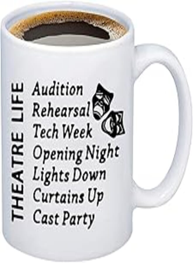 PXTIDY PXTIDY Theatre Life Mug Funny Theatre Drama Gift Theatre Masks Tragedy & Comedy Coffee Mug Drama Actor Actress Gifts Tea Cup Broadway Musical Drama Teacher Graduates Gift (White)