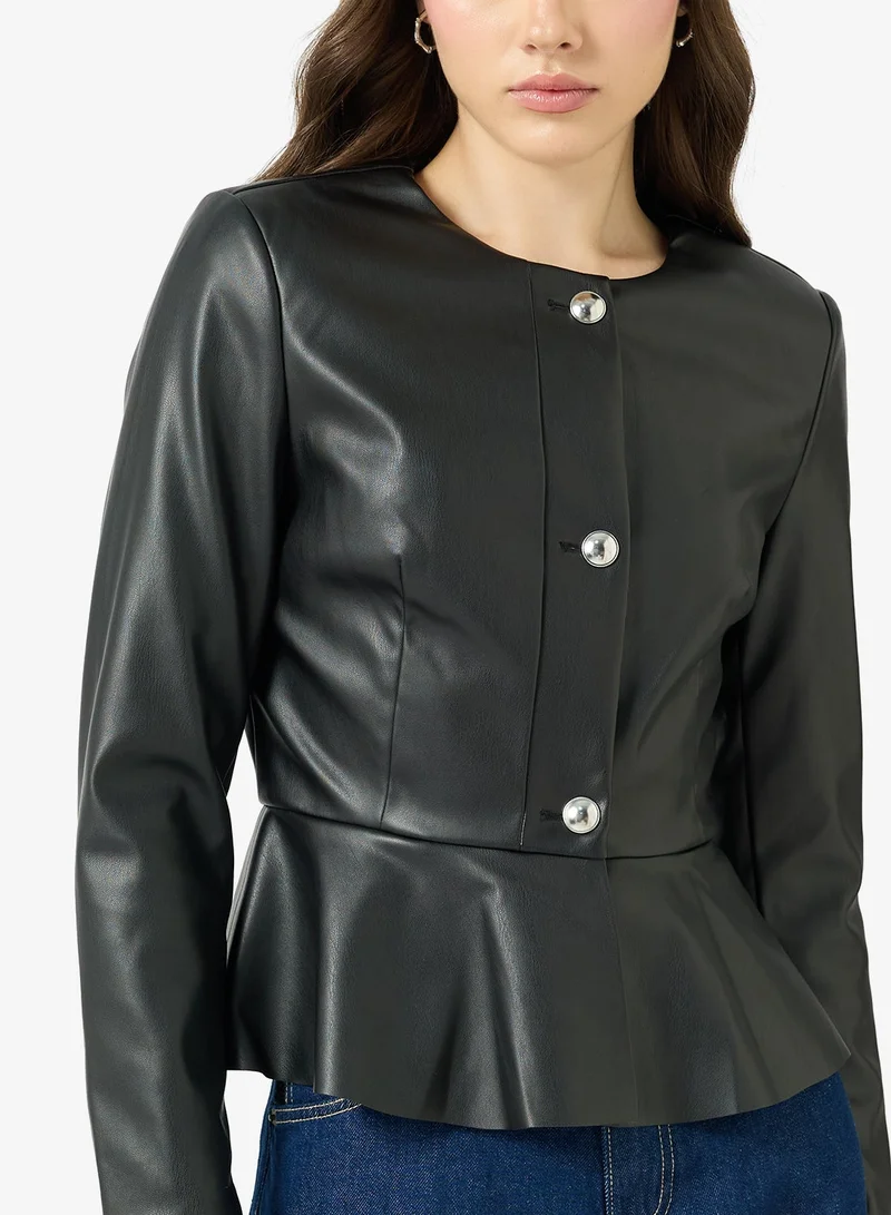 Only  Casual Peplum Leather Jacket for Women | Best Price UAE