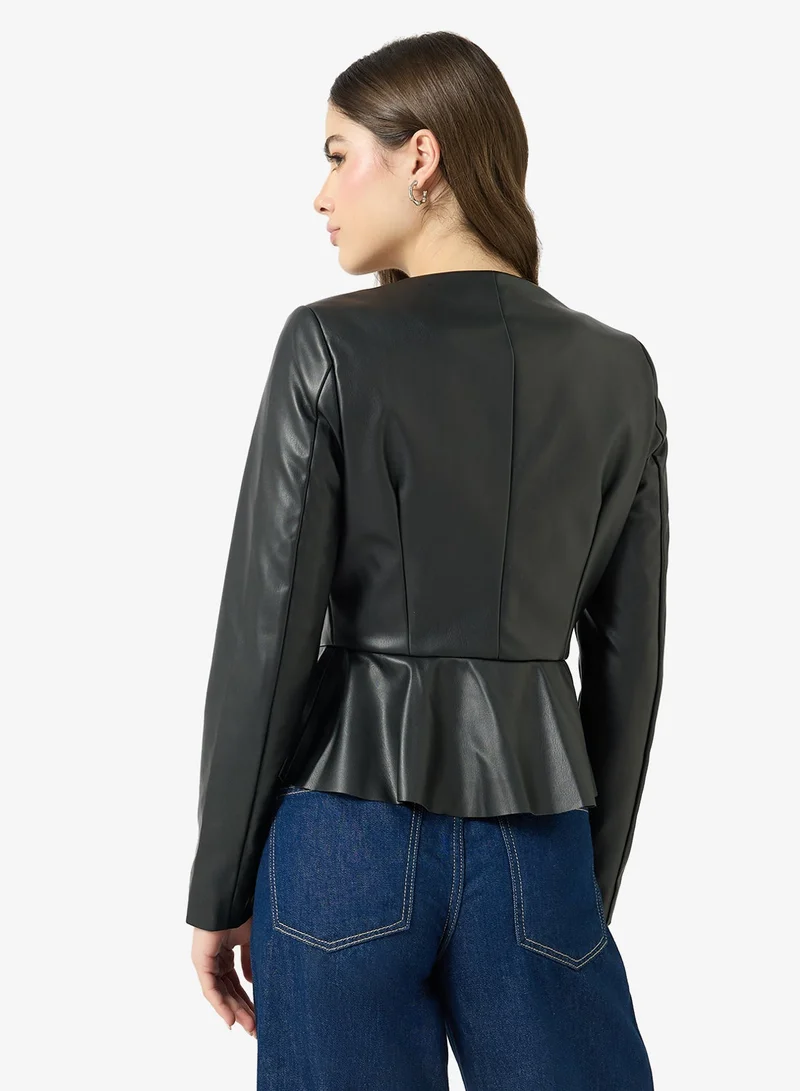 Only  Casual Peplum Leather Jacket for Women | Best Price UAE