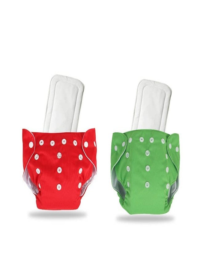 First Trend Cloth Diaper- Reusable, Washable and Adjustable Snap Buttons Cloth Diaper For Babies (0-36 Months Newborn) With Wet-Free Insert Pads (Set of 2) (Red,Green) - Image 1
