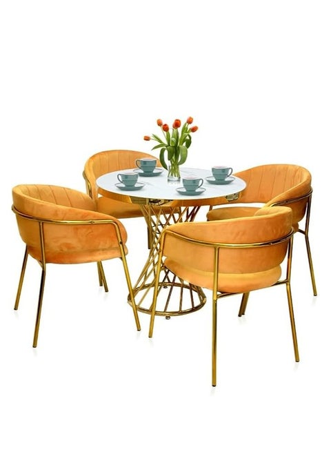 Modren 1+4 Seat Dining Set, Coffee Set with Classic Gold Table