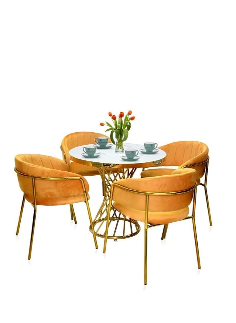 Modren 1+4 Seat Dining Set, Coffee Set with Classic Gold Table