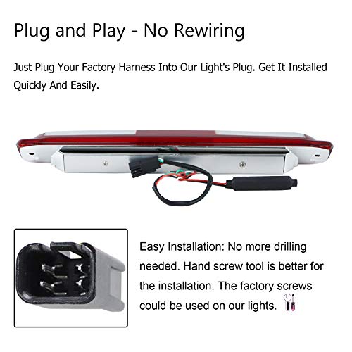 Tresound LED Third 3rd Brake Light for 99-06 Chevrolet (Chevy) Silverado GMC Sierra 1500 2500 3500 HD Classic, Rear Cargo Lamp High Mount Stop light Chrome Housing (Red) - Image 4