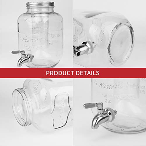 Encheng Beverage Dispenser Mason Jar with Lid Leak free 1 Gallon, Entertainment Glassware for Water, Juice, Cold Drinks & More - Image 3