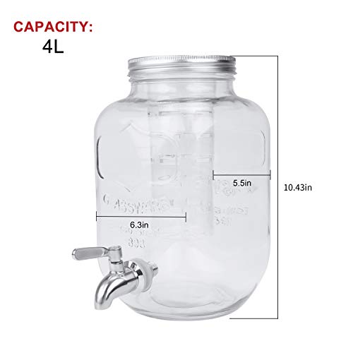 Encheng Beverage Dispenser Mason Jar with Lid Leak free 1 Gallon, Entertainment Glassware for Water, Juice, Cold Drinks & More - Image 2