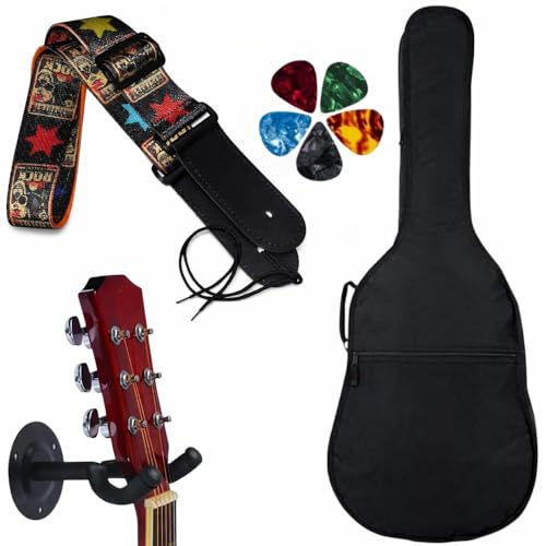 MOCKING BIRD Acoustic Guitar Bag Foam Padded Guitar Cover for 38, 39, 40, 41 inch with Adjustable Guitar Strap Wall Mount Hanger and Guitar Picks for Acoustic Electric Bass Guitar case (Rock Belt) - Image 1