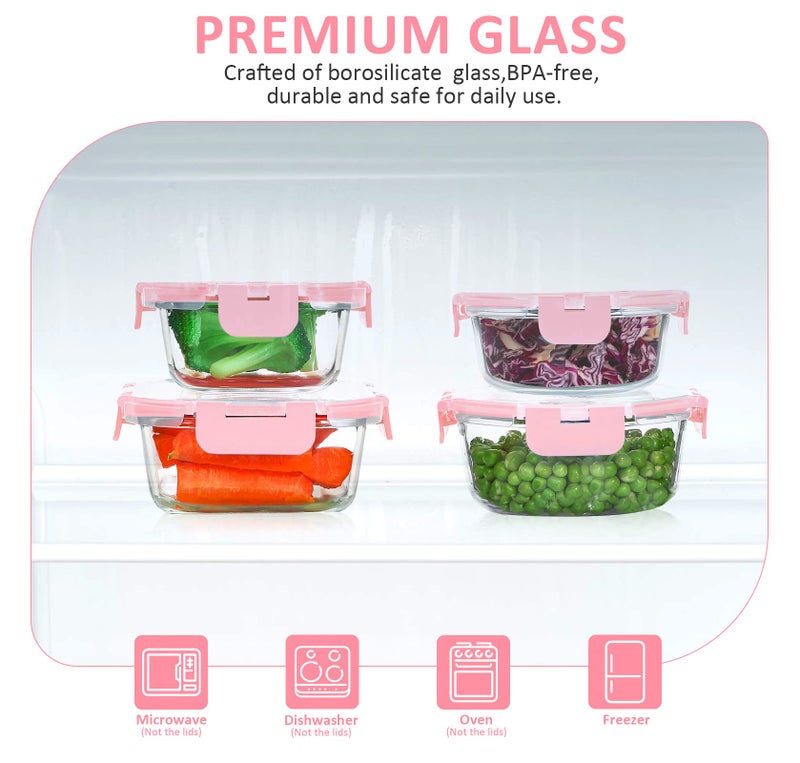 KOMUEE 24 Pieces Glass Food Storage Containers Set Glass Meal Prep Containers Set with Lids-Stackable Airtight Glass Storage Containers with lids Freezer to Oven Safe Pink - Image 3