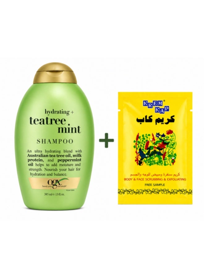 Ogx Moisturizing Shampoo with Tree Oil and Peppermint - Sulfate Free - 385 ml + Free 10 ml Cream Cap Sachet - Image 1