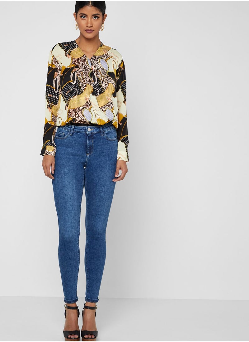 Mixed Print Wrap Front Body