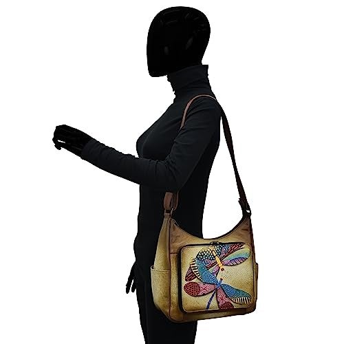 Anna by Anuschka Hand Painted Women’s Genuine Leather Organizer Hobo-Dancing Dragonflies - Image 3