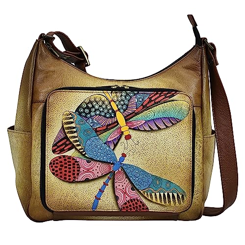 Anna by Anuschka Hand Painted Women’s Genuine Leather Organizer Hobo-Dancing Dragonflies - Image 1