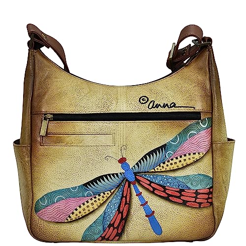 Anna by Anuschka Hand Painted Women’s Genuine Leather Organizer Hobo-Dancing Dragonflies - Image 2