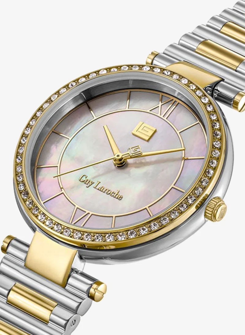 غاي لاروش Violette White Dial Stainless Steel Bracelet Analog Watch for Women, 34mm