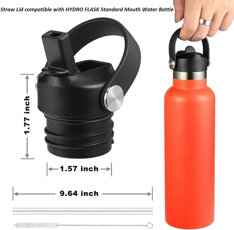 VGHNQ Straw Lid for Hydroflask, Lids with Straw for Hydro Flask 18 21 24 oz Standard Mouth, Replacement Sport Cap for HydroFlask Top Lid with Flexible Handle, Sport Water Bottle Cap Accessories, Black - Image 2