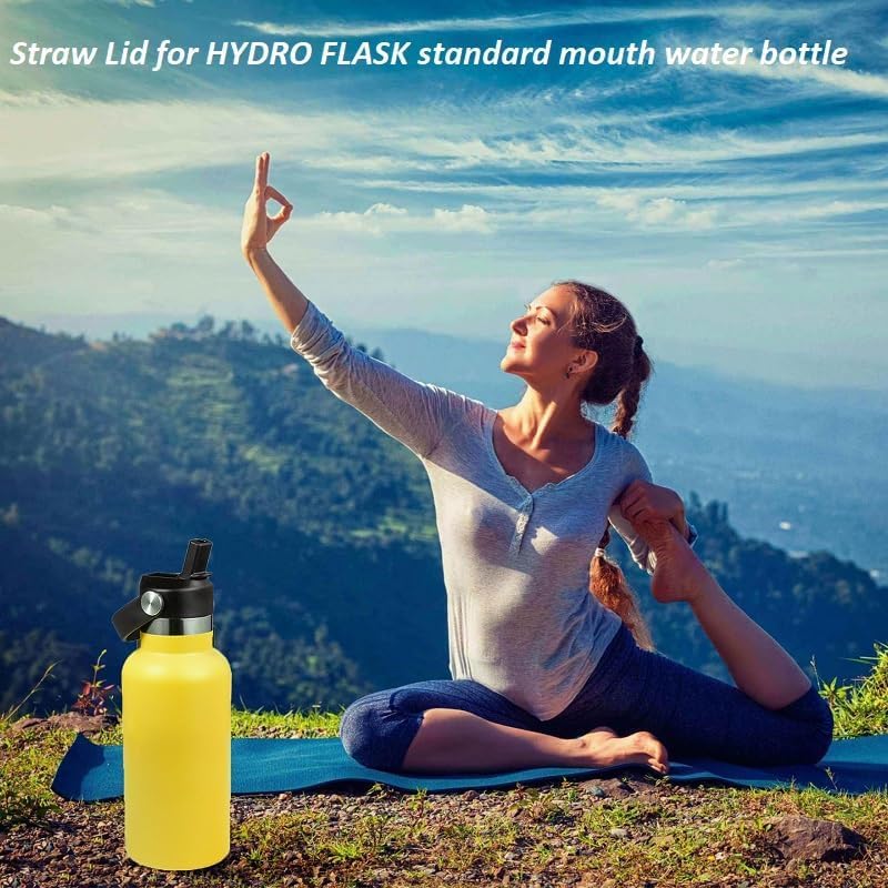 VGHNQ Straw Lid for Hydroflask, Lids with Straw for Hydro Flask 18 21 24 oz Standard Mouth, Replacement Sport Cap for HydroFlask Top Lid with Flexible Handle, Sport Water Bottle Cap Accessories, Black - Image 5