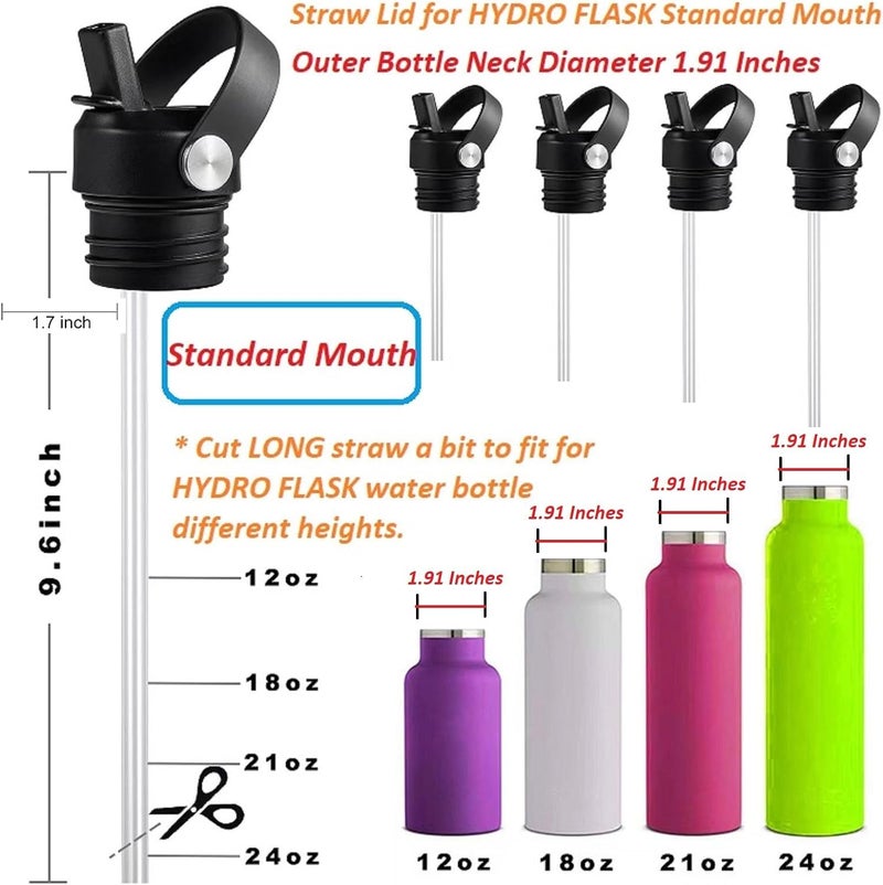 VGHNQ Straw Lid for Hydroflask, Lids with Straw for Hydro Flask 18 21 24 oz Standard Mouth, Replacement Sport Cap for HydroFlask Top Lid with Flexible Handle, Sport Water Bottle Cap Accessories, Black - Image 3
