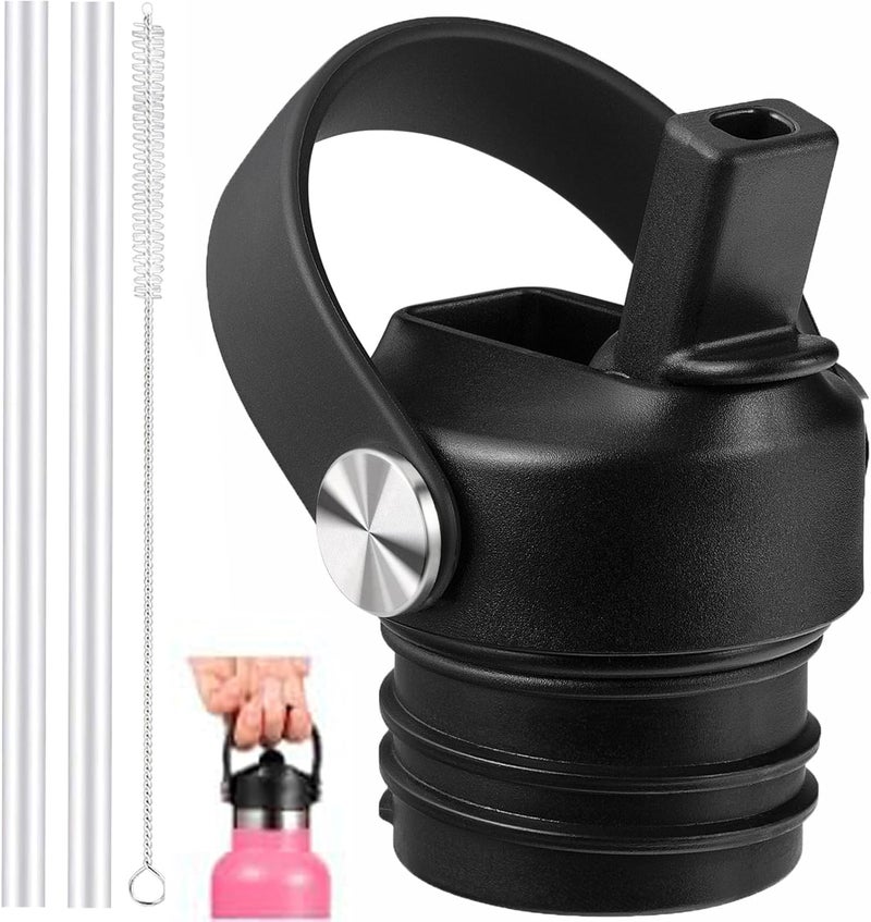 VGHNQ Straw Lid for Hydroflask, Lids with Straw for Hydro Flask 18 21 24 oz Standard Mouth, Replacement Sport Cap for HydroFlask Top Lid with Flexible Handle, Sport Water Bottle Cap Accessories, Black - Image 1