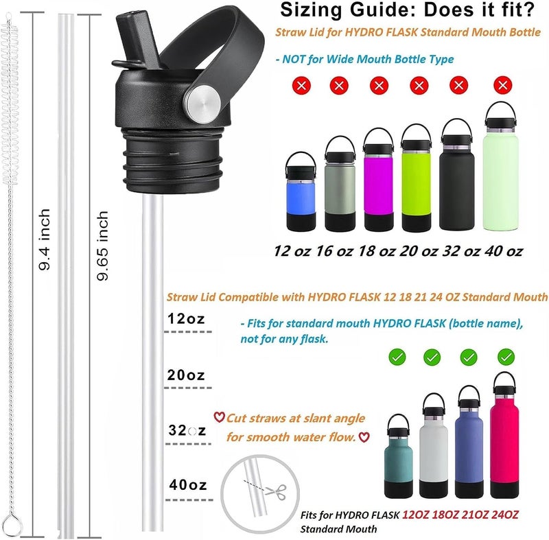 VGHNQ Straw Lid for Hydroflask, Lids with Straw for Hydro Flask 18 21 24 oz Standard Mouth, Replacement Sport Cap for HydroFlask Top Lid with Flexible Handle, Sport Water Bottle Cap Accessories, Black - Image 4