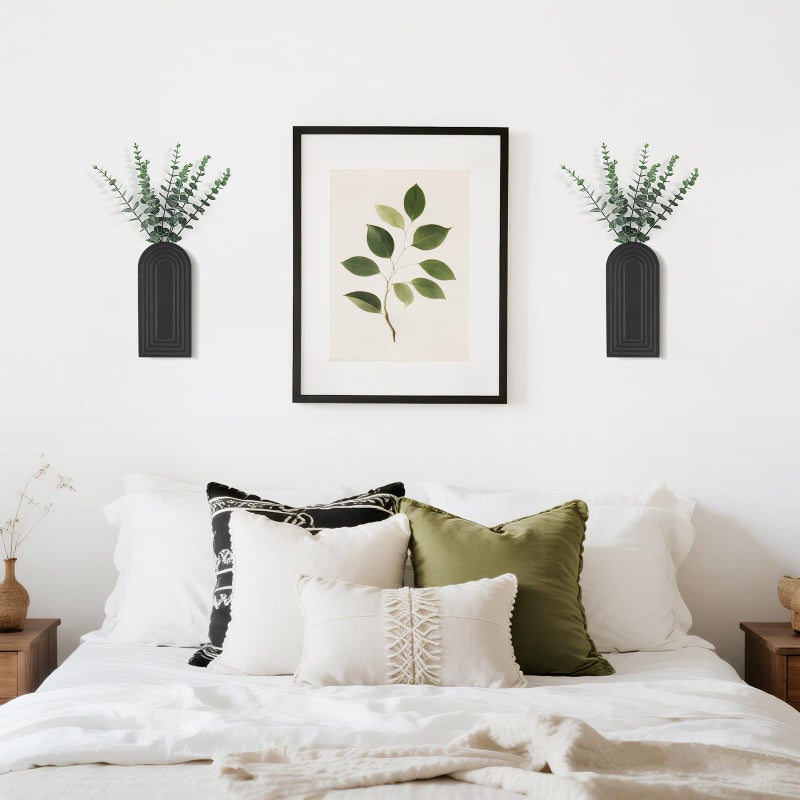 Dahey Wood Wall Planter Vase with Artificial Eucalyptus, 2 Pack Hanging Planter for Indoor Fake Plants Modern Boho Farmhouse Wall Art Decor for Bathroom Bedroom Kitchen Office Home Decoration, Black - Image 3