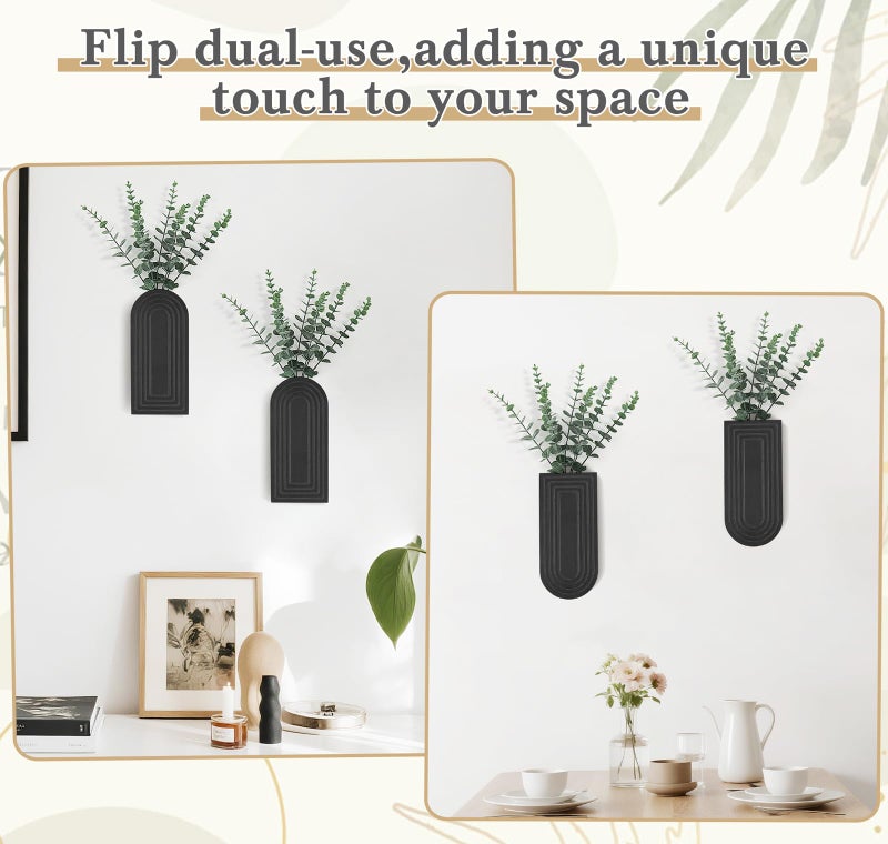 Dahey Wood Wall Planter Vase with Artificial Eucalyptus, 2 Pack Hanging Planter for Indoor Fake Plants Modern Boho Farmhouse Wall Art Decor for Bathroom Bedroom Kitchen Office Home Decoration, Black - Image 5