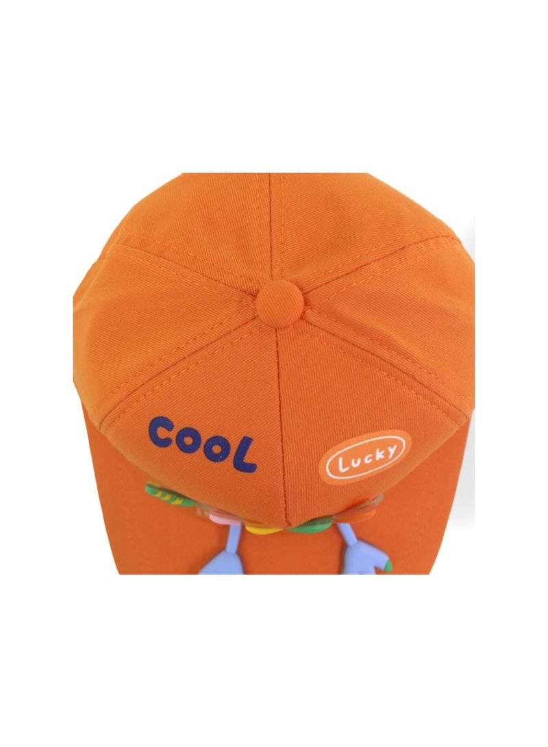 Fancy Unisex Cotton Cap – Orange with Dinosaur Design - Image 3