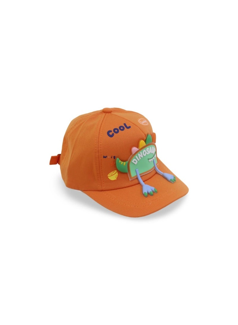 Fancy Unisex Cotton Cap – Orange with Dinosaur Design - Image 1