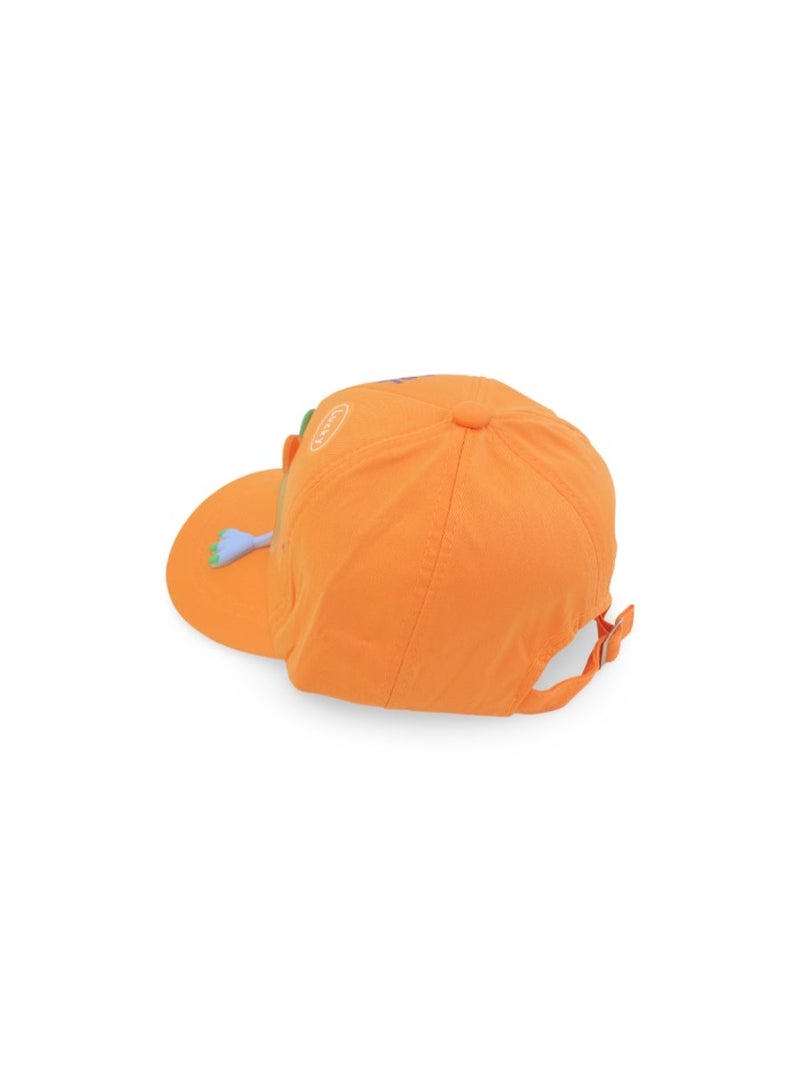 Fancy Unisex Cotton Cap – Orange with Dinosaur Design - Image 2