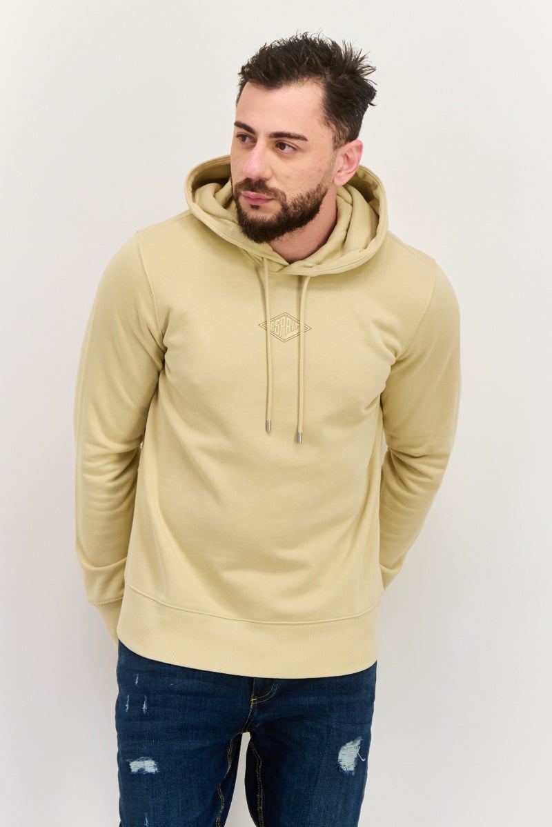 ESPRIT هودي بأكمام طويلة للرجال بشعار العلامة التجارية، بيج - Image 1