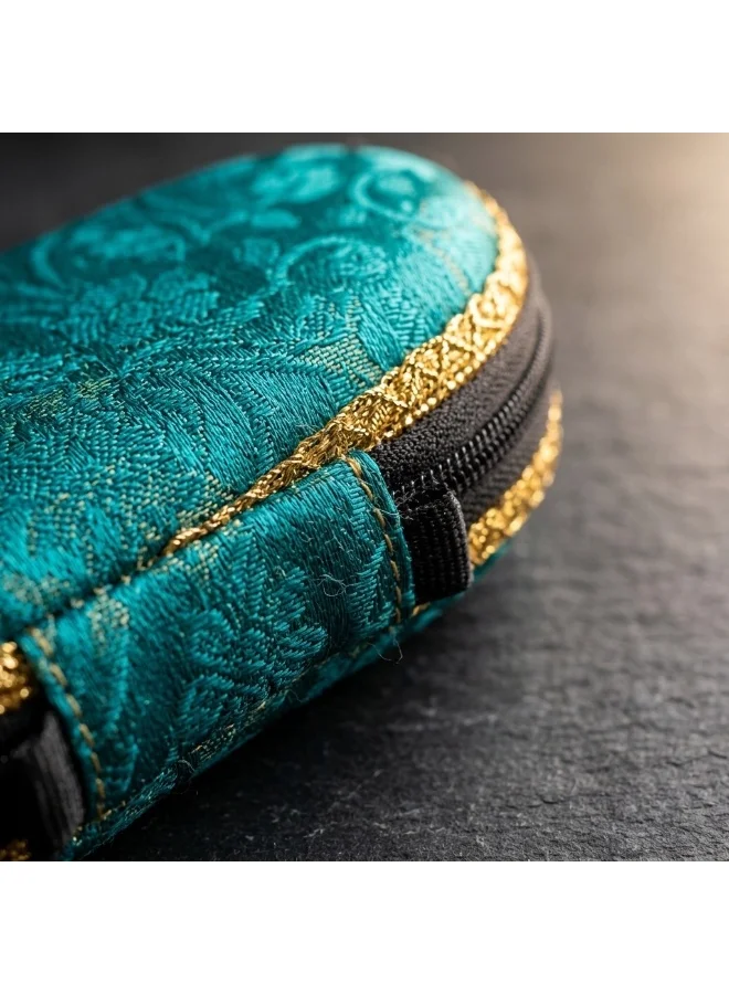 Mobcos Mobcos Mini Pouch Teal Green VastraVault Teal Green Mini Pouch with Carabiner Clip, Traditional Indian Fabric Zipper Case, Compact Travel Organizer & Accessory Storage Bag for Women & Men  | Best Price UAE