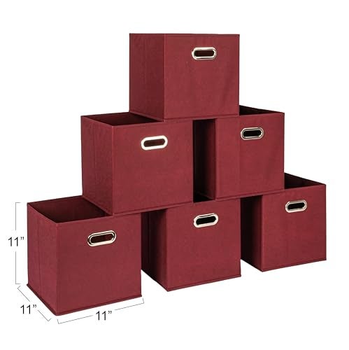Household Essentials Foldable Fabric Storage Cubes 6Pack 11x11x11 Stackable NonWoven Bins with Chipboard Sides Grommet Handles Closet Shelf Nursery or Office Organizer Burgundy - Image 3