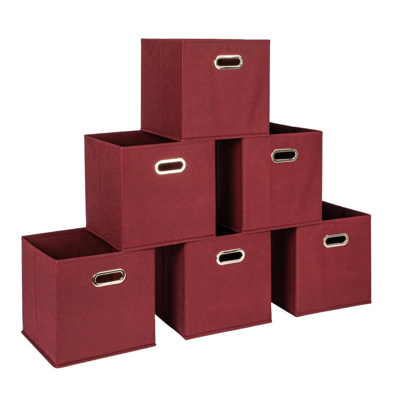 Household Essentials Foldable Fabric Storage Cubes 6Pack 11x11x11 Stackable NonWoven Bins with Chipboard Sides Grommet Handles Closet Shelf Nursery or Office Organizer Burgundy - Image 2