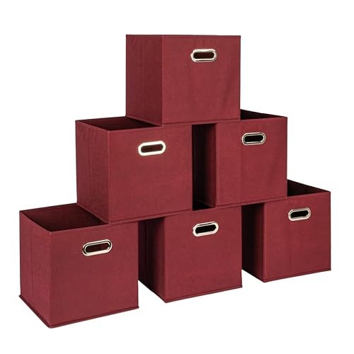 Household Essentials Foldable Fabric Storage Cubes 6Pack 11x11x11 Stackable NonWoven Bins with Chipboard Sides Grommet Handles Closet Shelf Nursery or Office Organizer Burgundy - Image 1