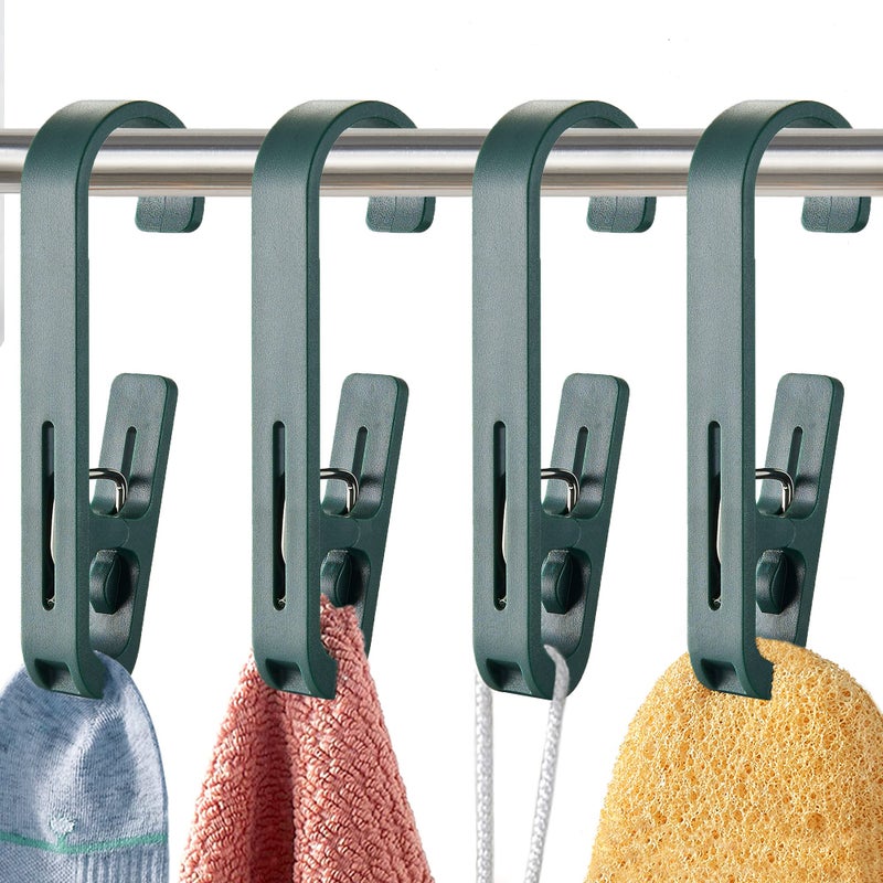 XoYoZo Laundry Hooks with Clips Hanger Closet Organizer Clamps Socks Boot Bras Towels for Bathroom Wardrobe Kitchen Office 4Pcs Green