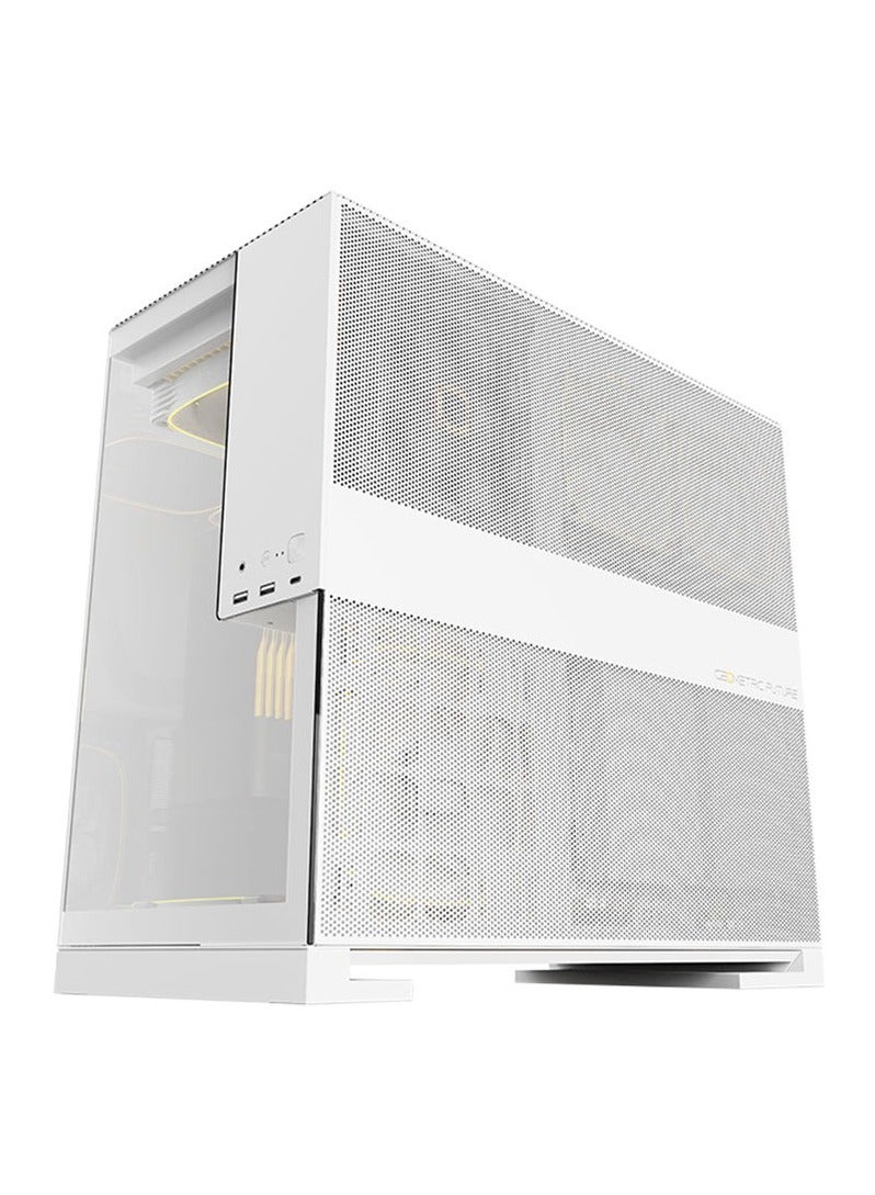 Geometricfuture علبة كمبيوتر متوسطة الحجم من طراز 5 ATX - لون أبيض، مزودة بـ 5 مراوح مثبتة مسبقًا، لوحة جانبية من الزجاج المقوى، متوافقة مع لوحات E-ATX/ATX/mATX/ITX، تدعم إضاءة RGB، منافذ إدخال/إخراج أمامية USB-C وUSB 3.0، تدعم بطاقات رسومات حتى 460 مم، تدعم التبريد الهوائي والمائي | GEO-M5F-W - Image 5
