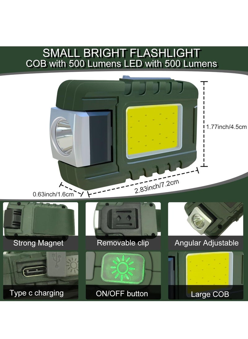 Mini Flashlight 500 Lumens Rechargeable Handheld Flashlights Key Light with 180° Rotatable Headlamps hat clip 6 Modes Waterproof Design for Camping Hiking Running Fishing Walking Green  - Image 4