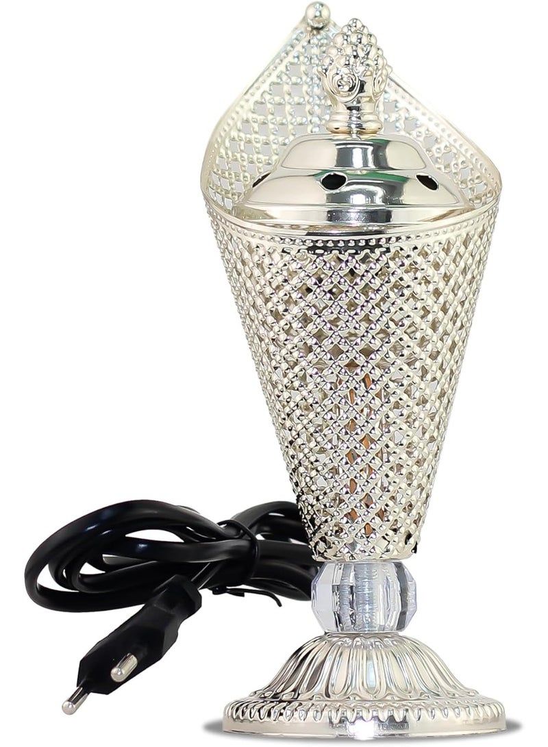Arabian Electric Incense Burners metal Vintage Arabic Burner,Middle Eastern Incense Holder- Electric Incense Burner Bakhoor Suitable For Arabian Oud,Home, Hotel Decor Silver (Style 8) - Image 1