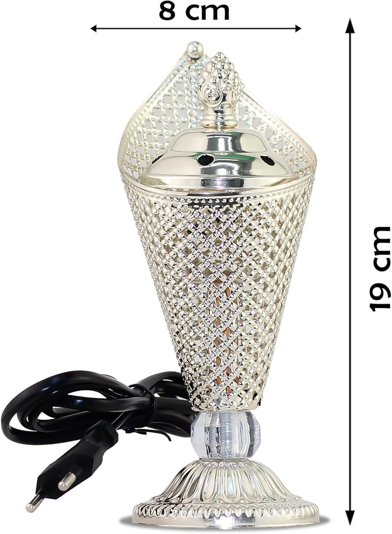 Arabian Electric Incense Burners metal Vintage Arabic Burner,Middle Eastern Incense Holder- Electric Incense Burner Bakhoor Suitable For Arabian Oud,Home, Hotel Decor Silver (Style 8) - Image 2
