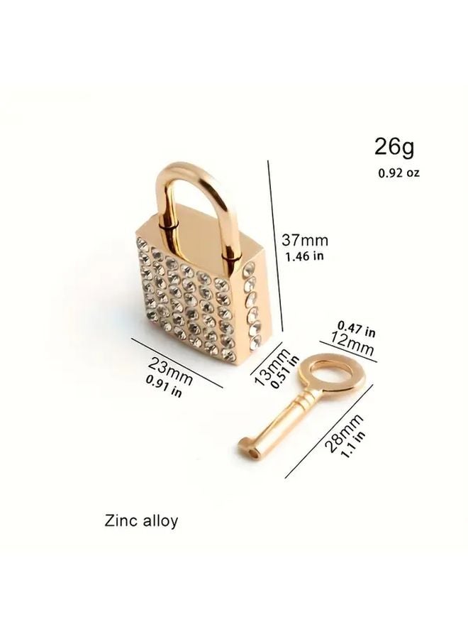 1pc Luxury Rhinestone Lock Key Luggage Metal Buckle Padlock Jewelry Box Keychain - Image 3