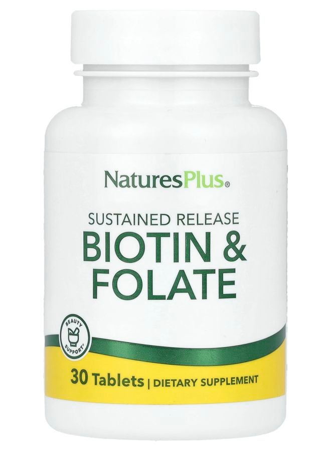 NaturesPlus بيوتين وفولات بإطلاق مستدام 30 قرص - Image 1