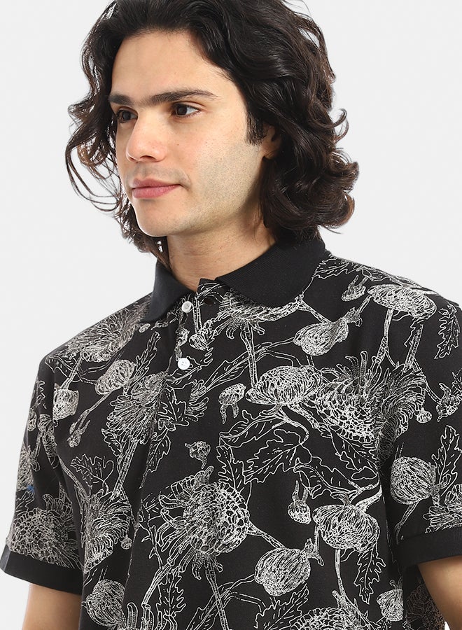 Red Circle Self Pattern Regular Fit Polo Shirt - Image 4