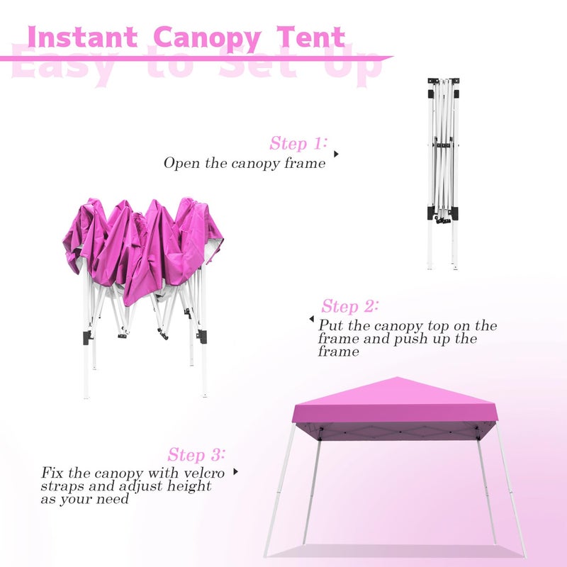 Oneofics Canopy Tent, 10X10 FT Pop Up Canopy Outdoor Instant Tent Slant Legs with Carrying Bag, Portable Gazebo Shelter for Patio Deck Garden and Beach - 8X8 FT Canopy Cover (Pink) - Image 3