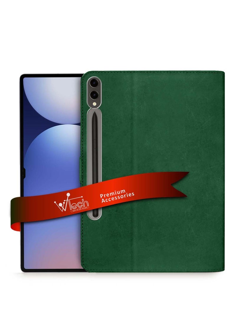 Wtech Samsung Galaxy Tab S10+ / S10 Plus 5G 2024 (12.4 inch) X820 X826B WTech PU Leather Magnetic Closure Flip Case Cover - Dark Green - Image 1